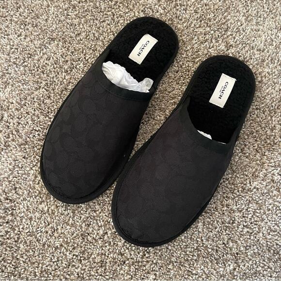 Coach Other - New Mens Coach Black Signature Canvas Slippers